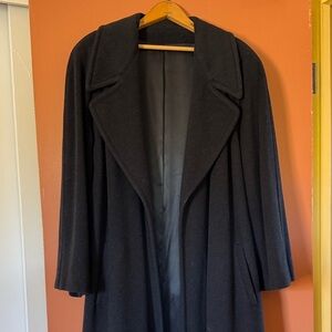 Luxury Vintage Cashmere Coat Union Made USA Black Belted Long Coat